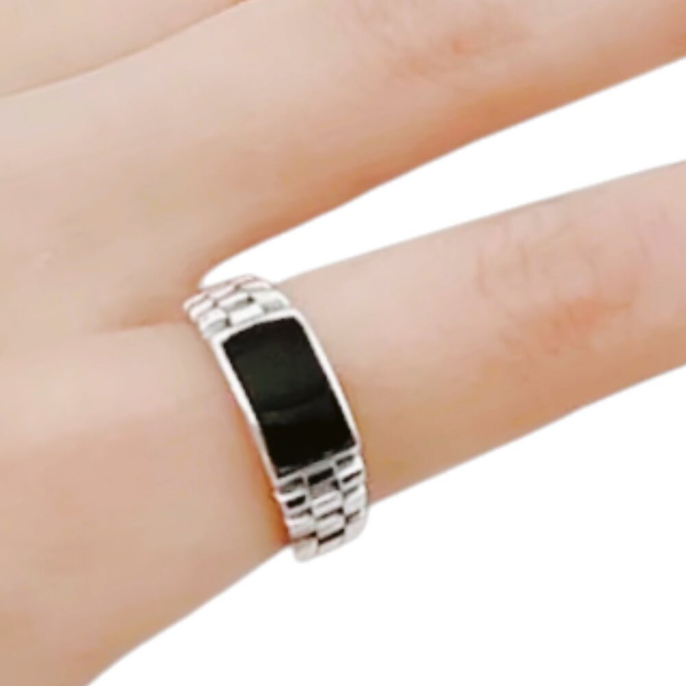 NWTBlack Enamel Silver Ring Jewelry Fashion Rings For Womens Mens Adjustable
